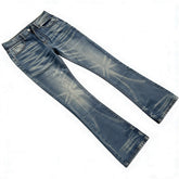 Cleanfit washed ice blue lightning pattern slightly flared elastic slim fit jeans for men, Vibe high street style