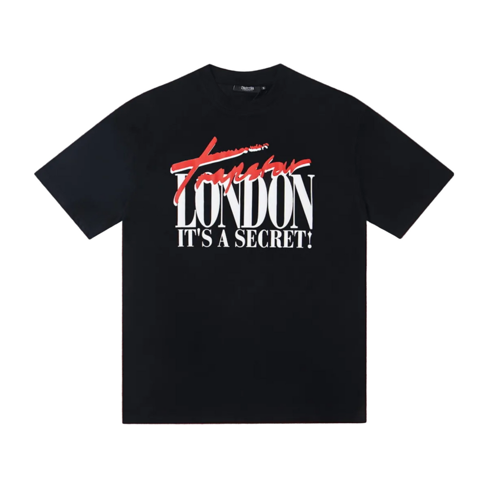 Trapstar London Secret Script & Block Logo Tee - Black/Red