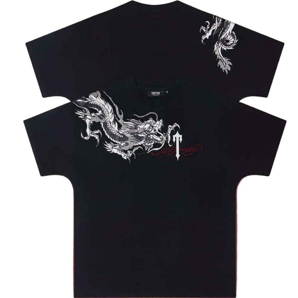 Trapstar Wrapping Dragon & Gothic "T" Graphic Tee - Black