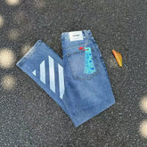 OFF-WHITE2026 New Light Blue Black Printed Couple's Wash Loose Jeans Cross border Europe and America