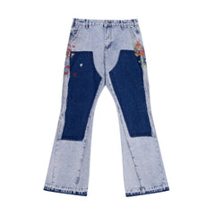 Gallery Depot American Street Trendy Splicing Patch, Splashed Paint Micro Pull Work Pants, Jeans, Versatile Pants