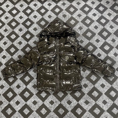 Trapstar Glossy Patent Hooded Puffer Jacket - Dark Bronze/Black
