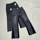 High end GALLERYDEPT. Cro patch leather cross denim bell bottoms washed and distressed patchwork jeans