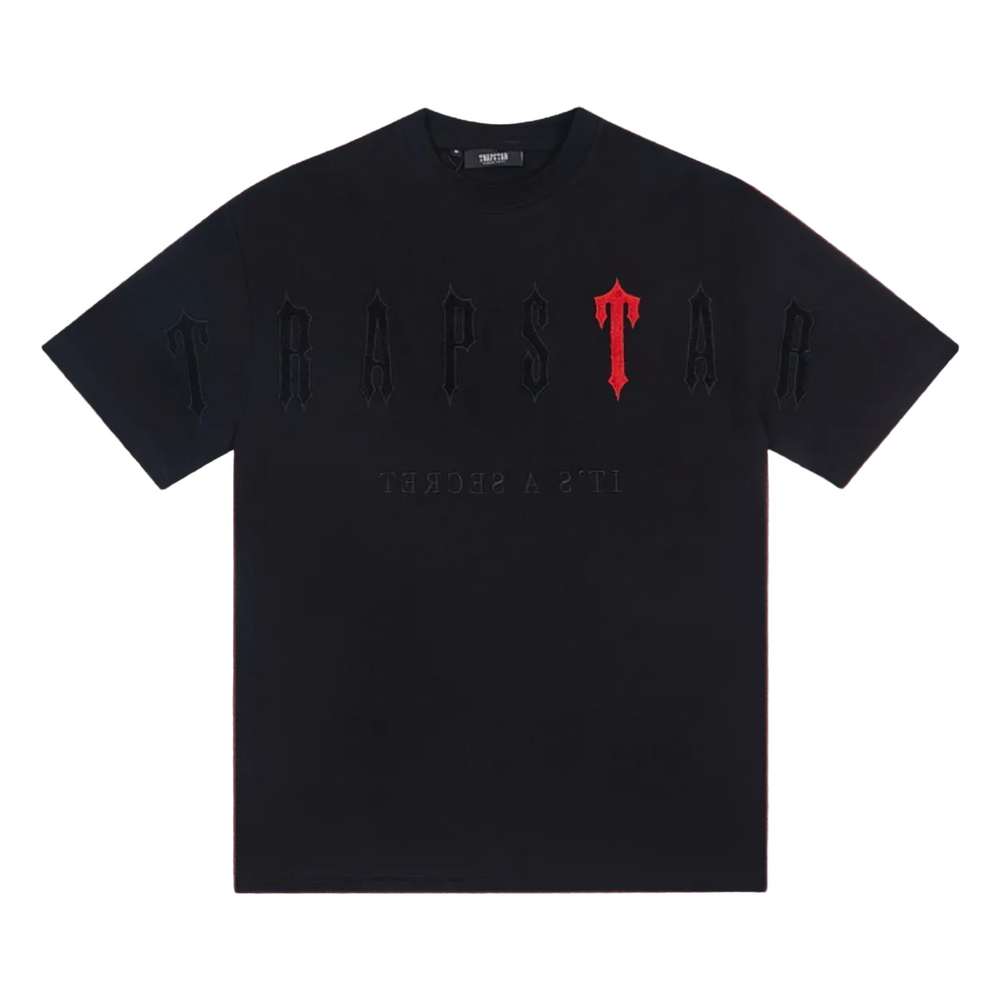 Trapstar Tonal & Red Embossed Gothic Logo Tee - Black/Red