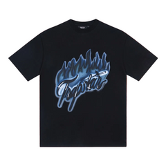 Trapstar Blue Airbrush Flame Logo Tee - Black