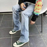 Gallery Depot's new basic versatile washed patchwork micro flared jeans, American retro casual pants