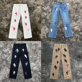 High version cross-border CH Croquet horseshoe leather cross trendy jeans in stock, unisex pants