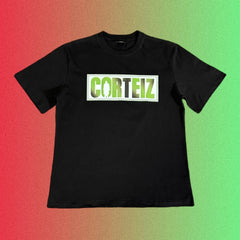 Corteiz Box Logo Green Gradient Black T-Shirt