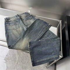 B Paris bootcut washed faded distressed bamboo striped micro flared jeans