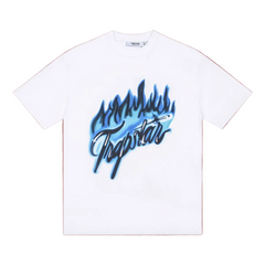 Trapstar Blue Airbrush Flame Logo Tee - White