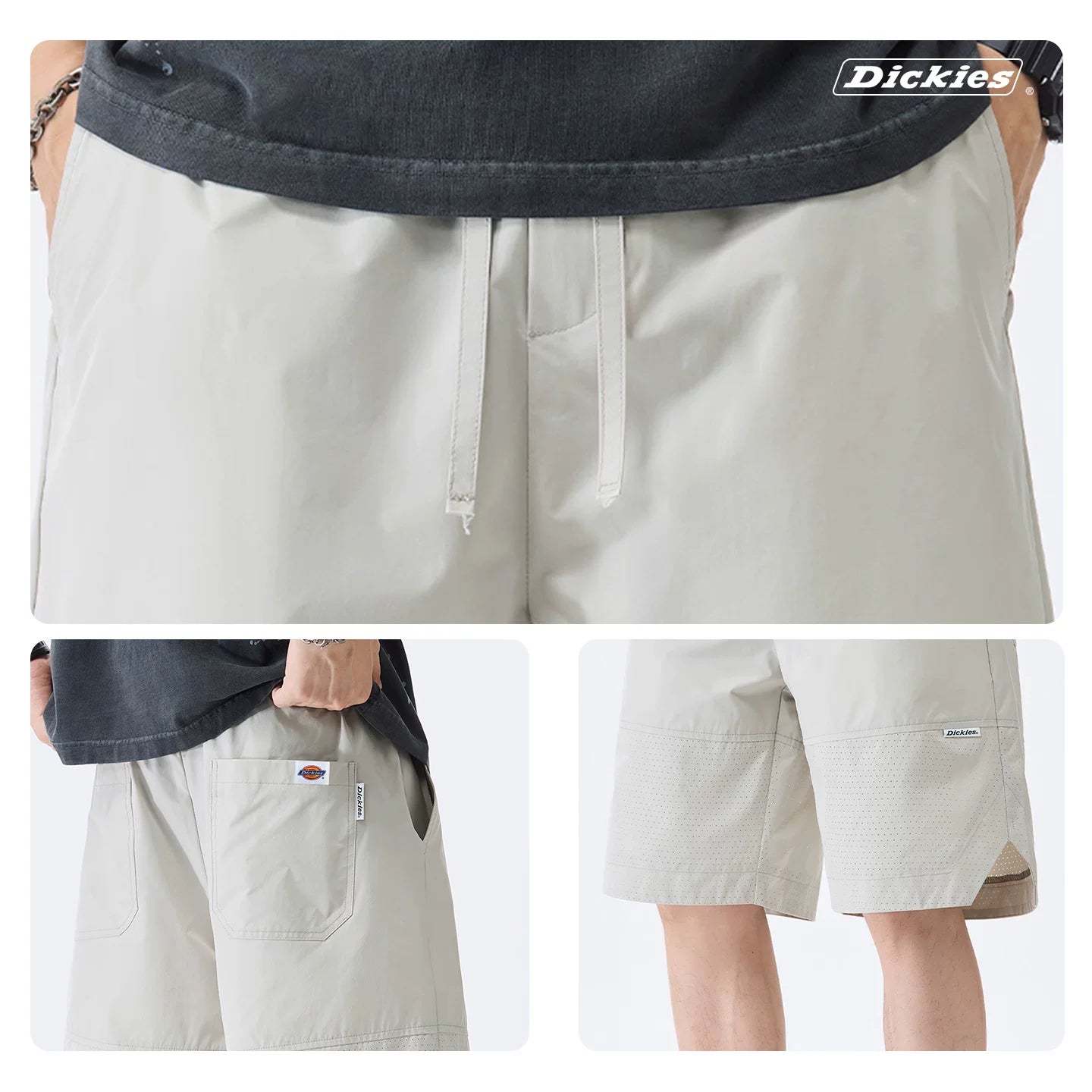 Dickies Cool Suitable Drawstring Design Casual Shorts for Men Summer Loose Thin Straight Leg Trendy Brand Pentagram Pants Y
