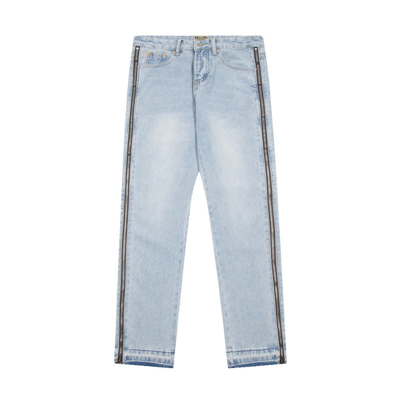 Correct version GALLERYDEPT American high street trendy washed old casual loose side zipper straight leg jeans