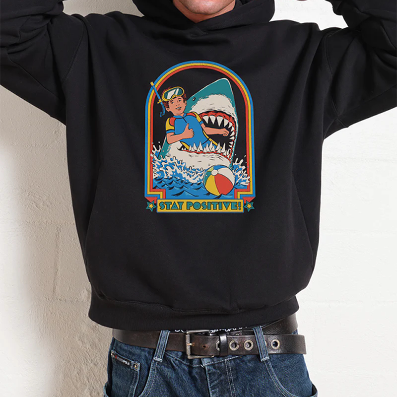 European and American Dark Fun Illustration Shark Cat Dog Little Ghost Printed Pattern Men's and Women's Loose Straight Spray Hoodie Autumn
