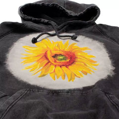 2025 Autumn/Winter 380g Heavy Weight Van Gogh Sunflower Art and Literature Washed Cotton Black Hoodie Sweatshirt