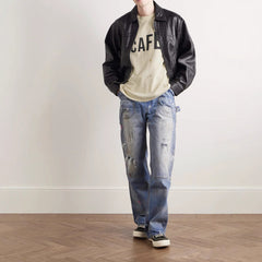 Gallery Dept25 New American High Street Washed, Used, Graffiti Painted, Splashed Ink, Broken Hole Straight leg Jeans