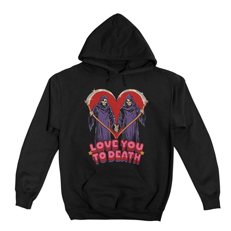 Autumn and winter 380g heavy loose men's pure cotton thick European and American dark fun illustration direct spray hooded sweatshirt