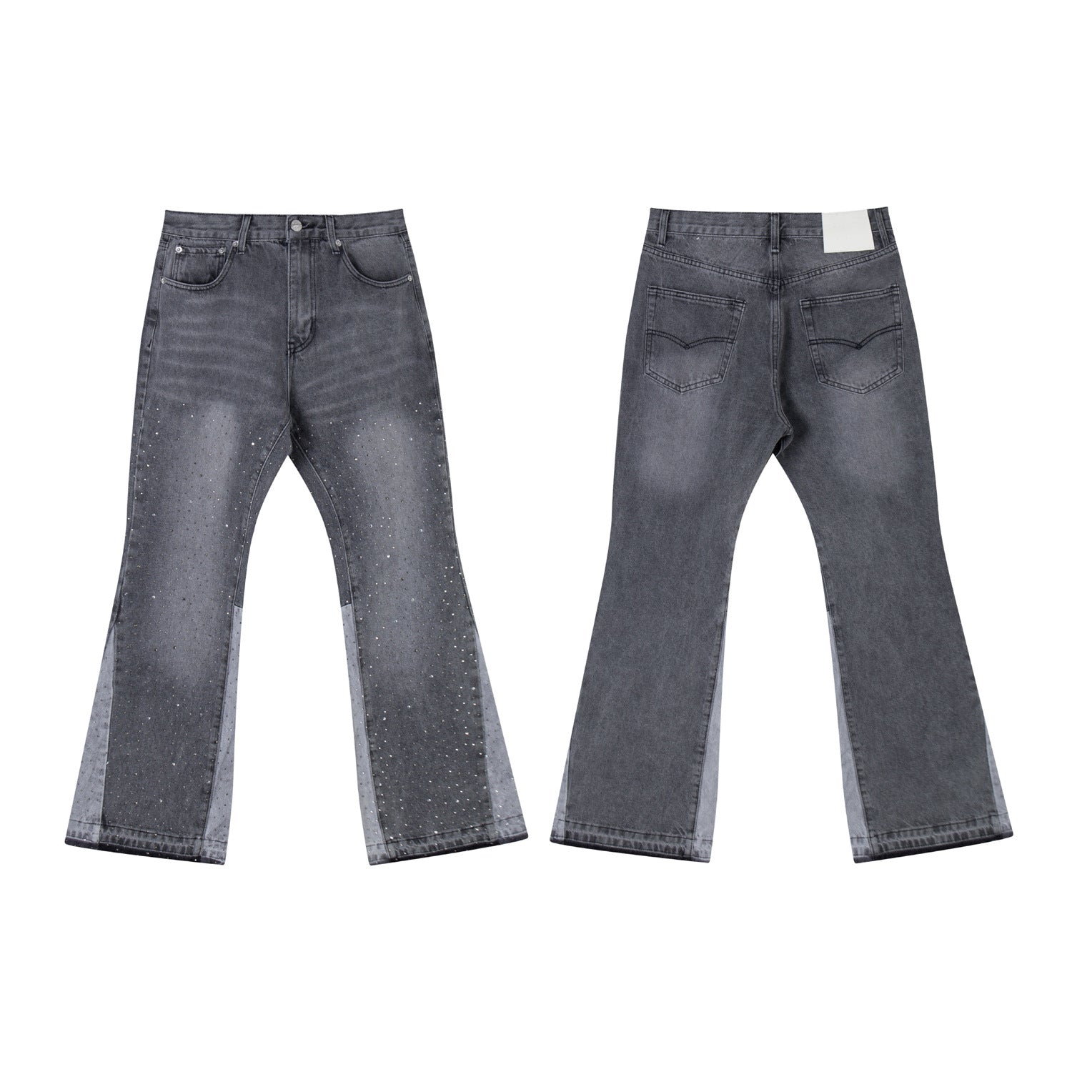 Gallery Depot Versatile Inkjet Drilled Hole Washed Micro Pull Splicing Jeans American Casual Pants