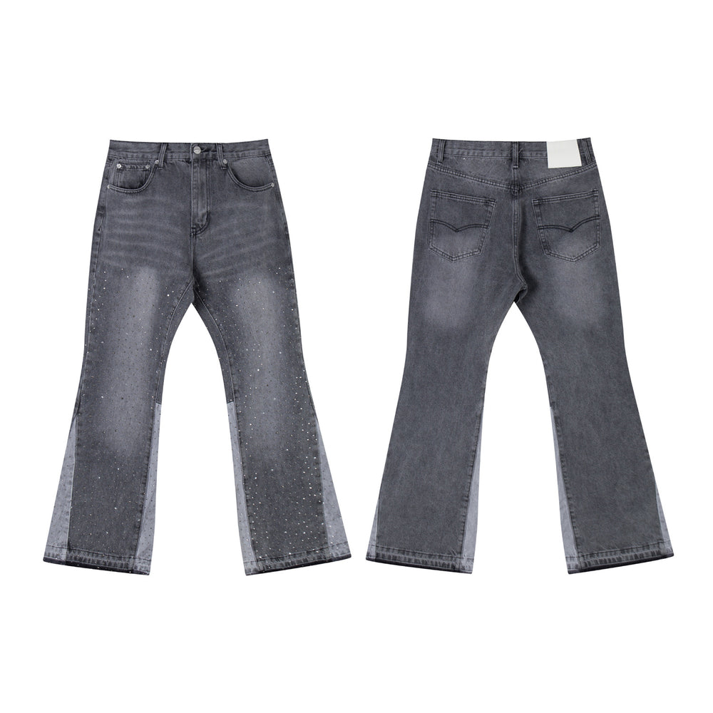 Gallery Depot Versatile Inkjet Drilled Hole Washed Micro Pull Splicing Jeans American Casual Pants