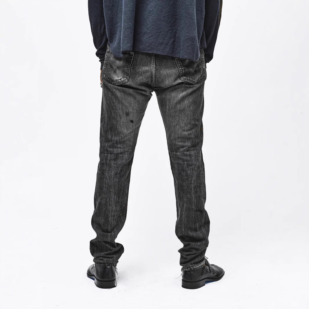 Gallery Depot's new basic style washed small straight leg leg leg tied jeans American high street casual pants