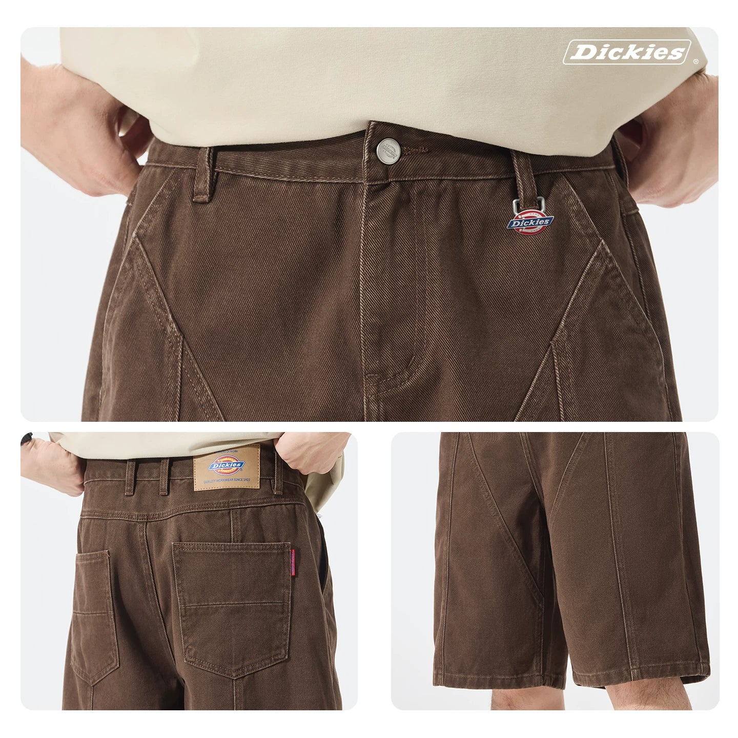 Dickies Emperor Cool Suitable American Retro Splicing Cowboy Shorts for Men Summer Loose Thin Wide Leg Pentagram Pants Y