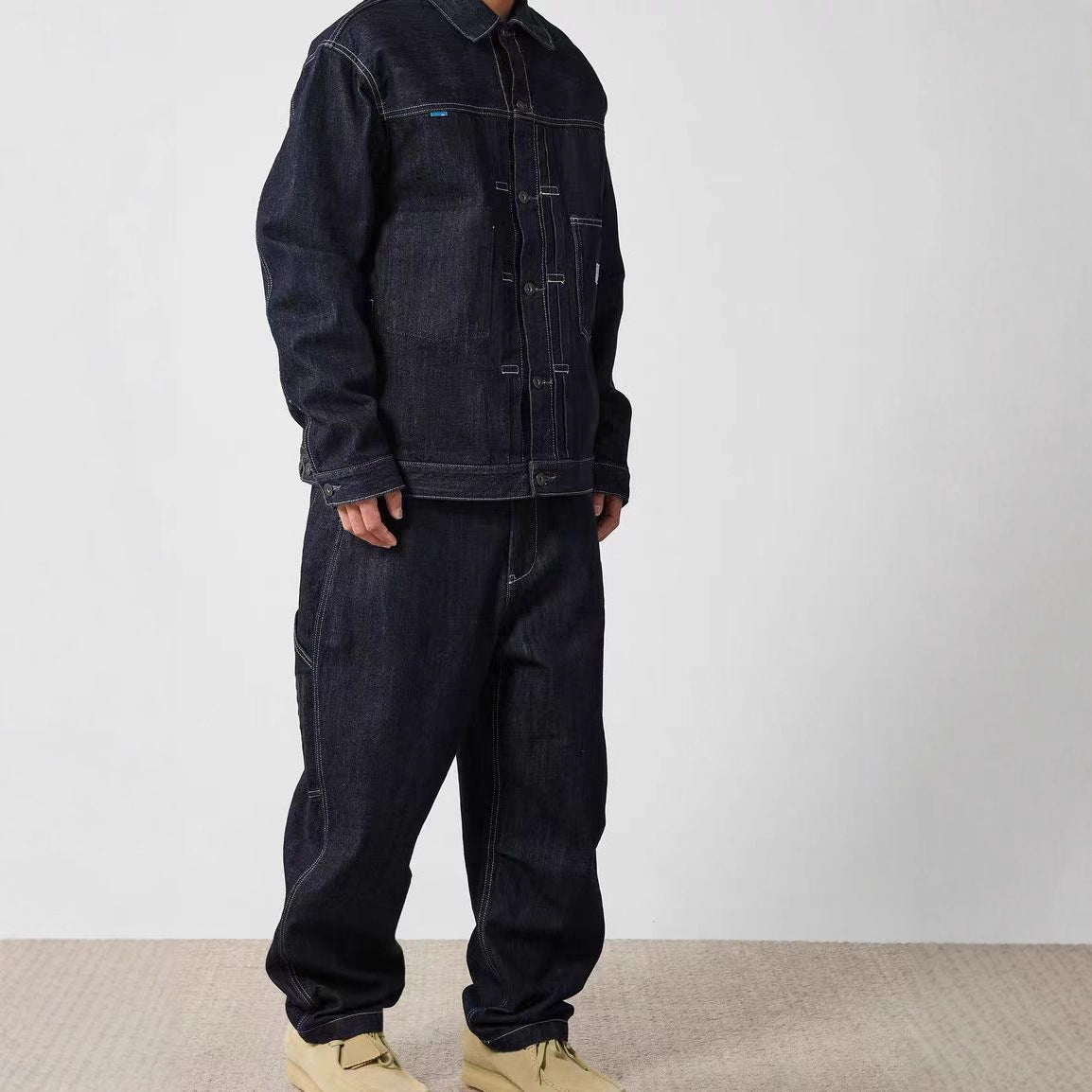 Japanese high street fashion retro heavy industry silhouette loose washed, done old, splashed ink hand-painted wide leg narrow foot painter jeans