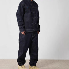 Japanese high street fashion retro heavy industry silhouette loose washed, done old, splashed ink hand-painted wide leg narrow foot painter jeans