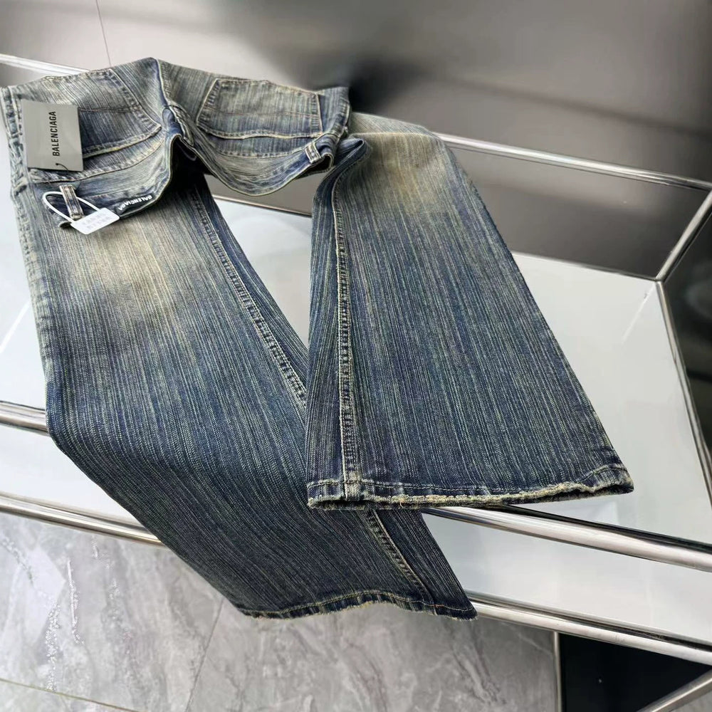 B Paris bootcut washed faded distressed bamboo striped micro flared jeans