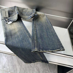 B Paris bootcut washed faded distressed bamboo striped micro flared jeans