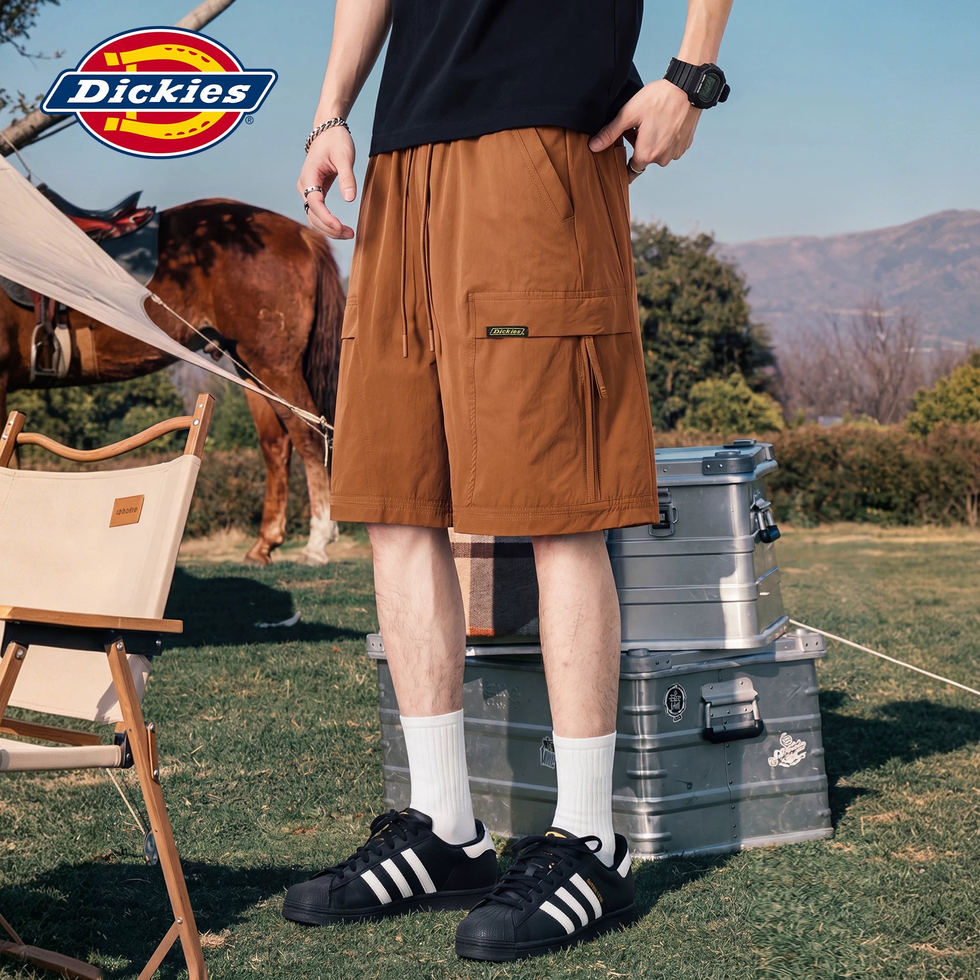 Dickies Emperor Cool Suitable Summer Casual Shorts Men's American Loose Solid Color Straight Black Work Clothes Pentagram Pants M