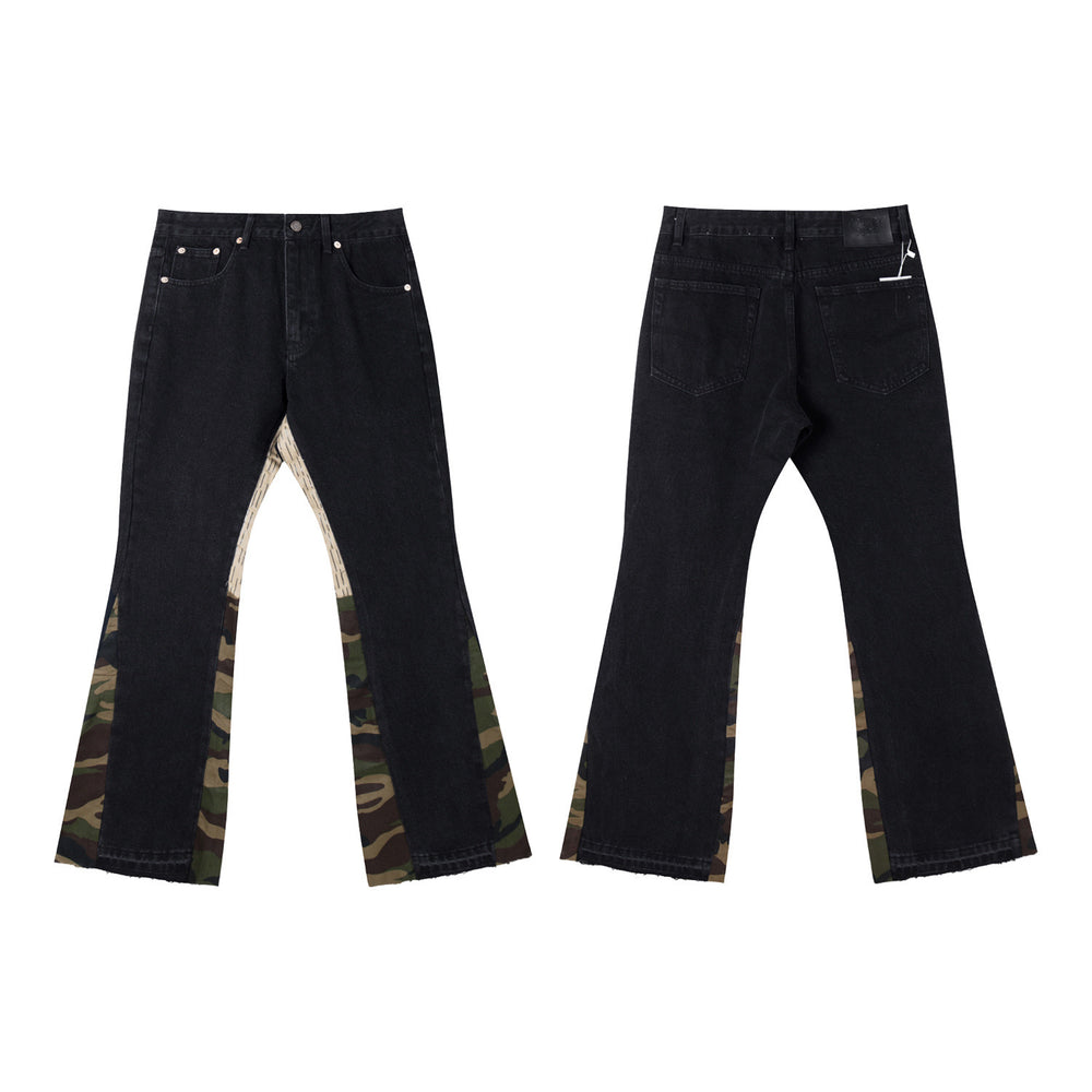 Gallery Depot's new basic style washed micro flared spliced jeans trendy brand men's and women's casual versatile pants