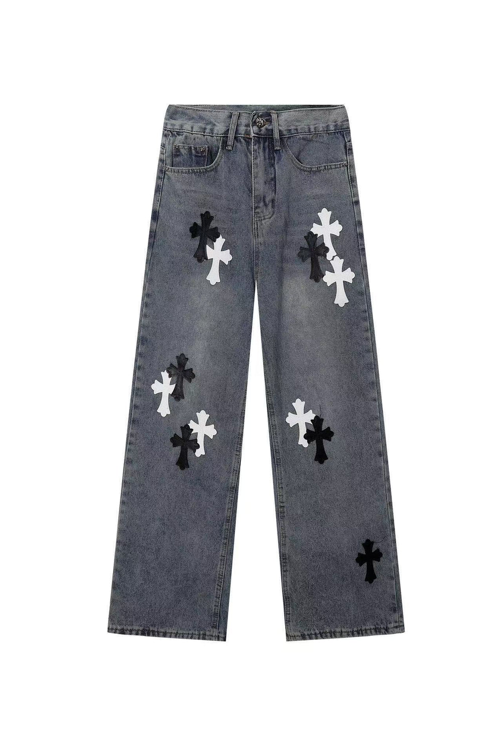 High version cross-border CH Croquet horseshoe leather cross trendy jeans in stock, unisex pants