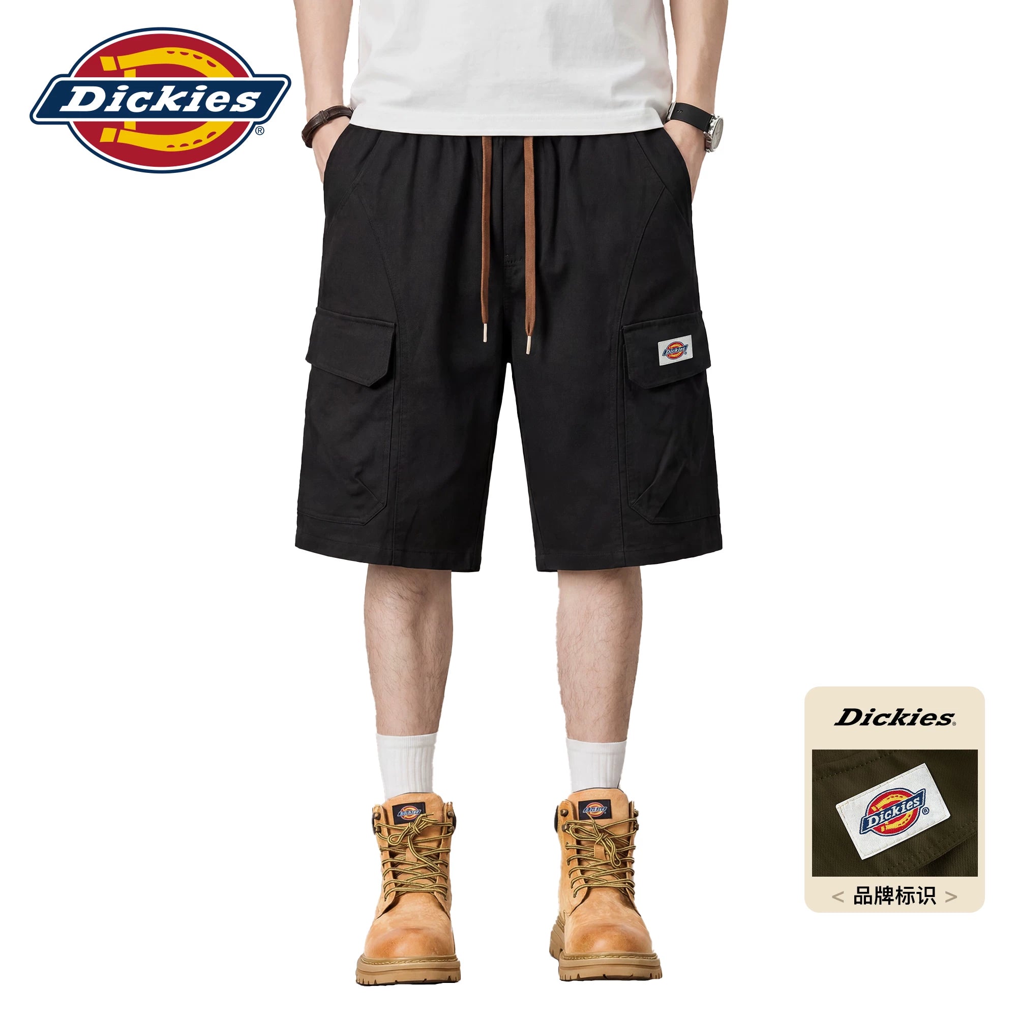 Dickies帝酷适绿色多口袋工装短裤男士夏季宽松直筒休闲五分裤M