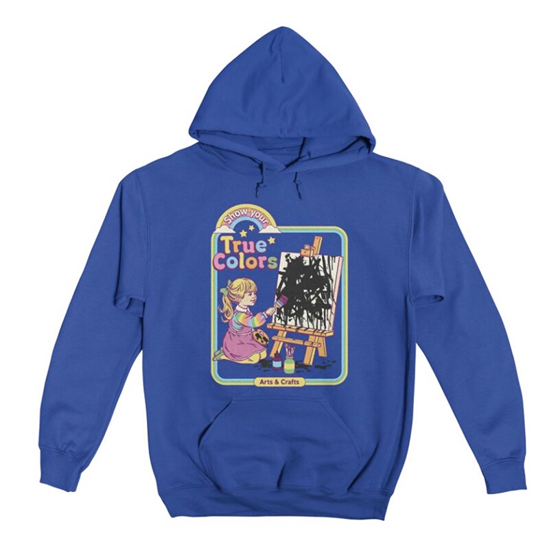 Autumn and winter 380g heavy loose men's pure cotton thick European and American dark fun illustration direct spray hooded sweatshirt