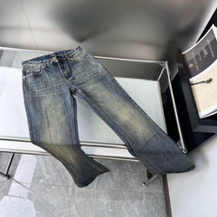 B Paris bootcut washed faded distressed bamboo striped micro flared jeans