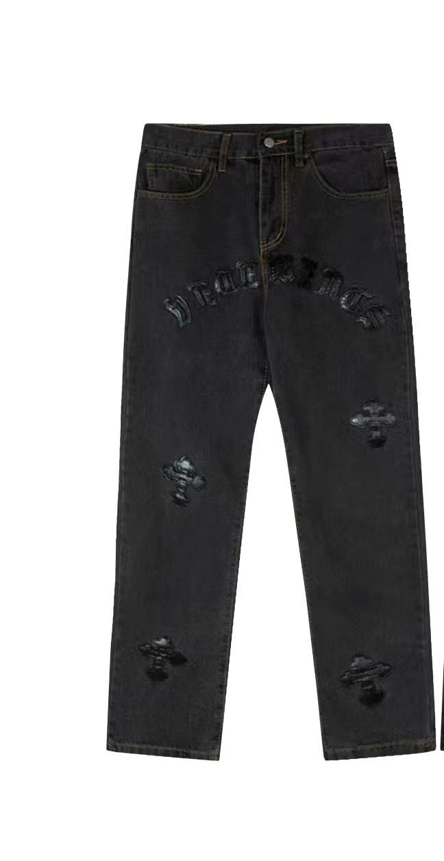GALLERYDEPT European and American high street Vibe style splashed ink graffiti sticker skin leopard print loose washed straight leg pants