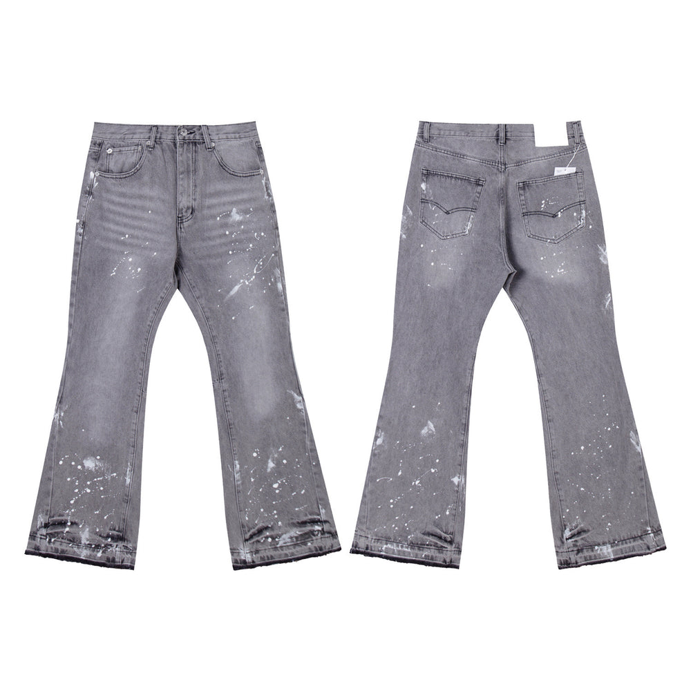 Gallery Depot Versatile Inkjet Drilled Hole Washed Micro Pull Splicing Jeans American Casual Pants