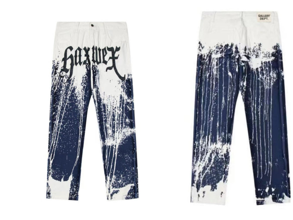 GALLERYDEPT European and American high street Vibe style splashed ink graffiti sticker skin leopard print loose washed straight leg pants
