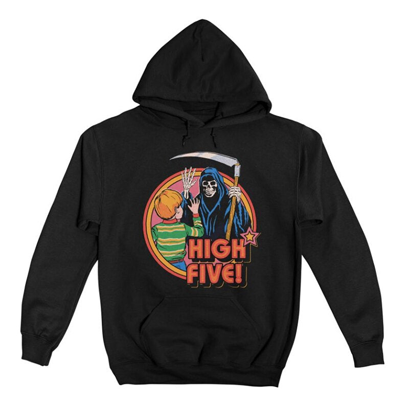 Autumn and winter 380g heavy loose men's pure cotton thick European and American dark fun illustration direct spray hooded sweatshirt