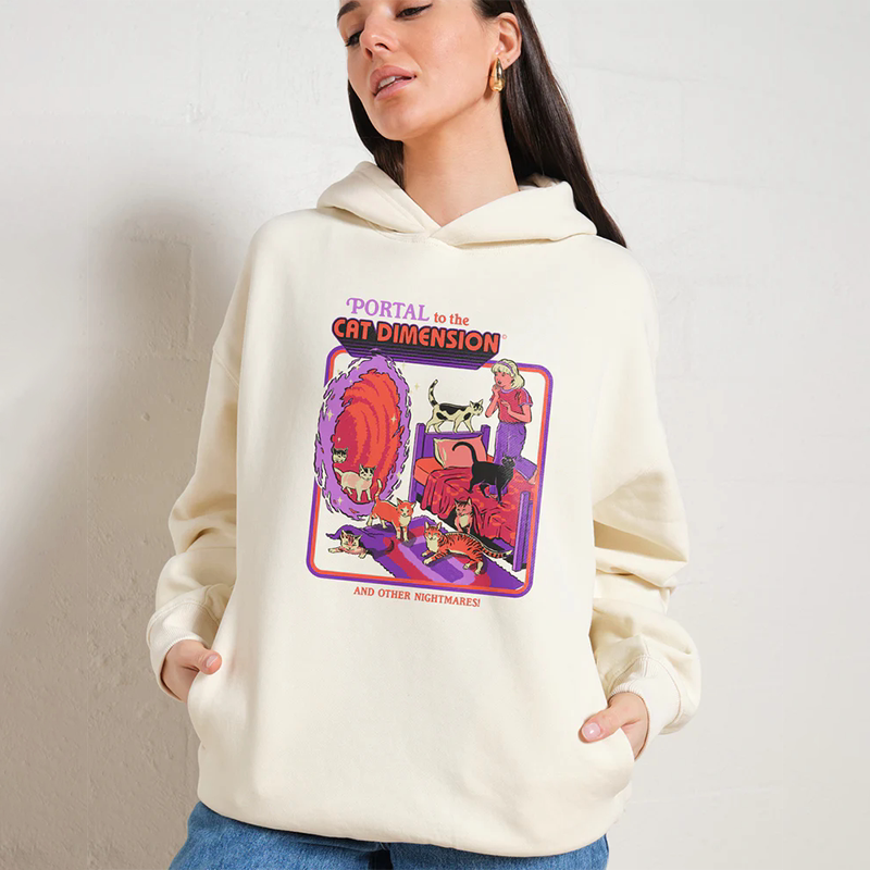 European and American Dark Fun Illustration Shark Cat Dog Little Ghost Printed Pattern Men's and Women's Loose Straight Spray Hoodie Autumn