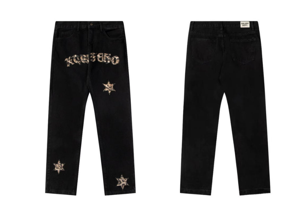 GALLERYDEPT European and American high street Vibe style splashed ink graffiti sticker skin leopard print loose washed straight leg pants