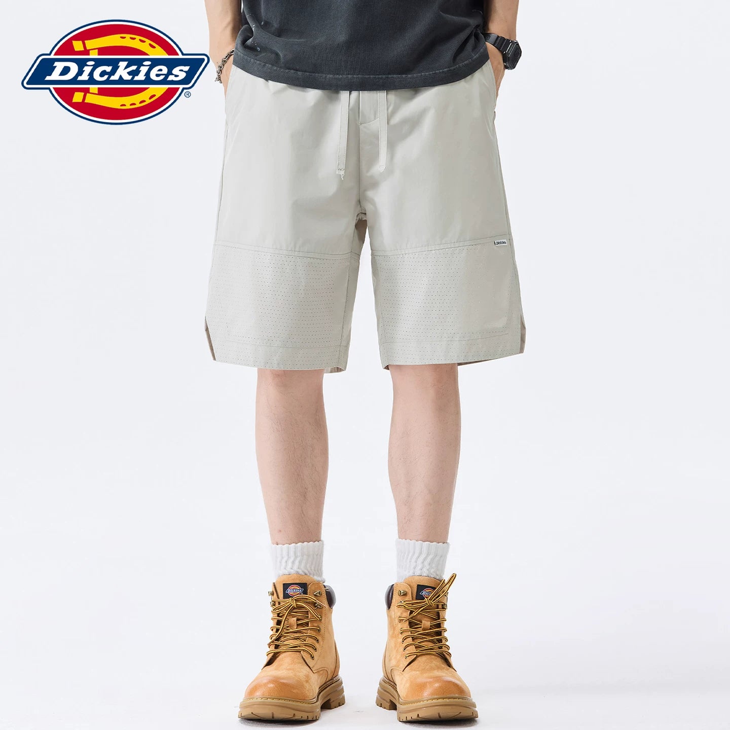 Dickies Cool Suitable Drawstring Design Casual Shorts for Men Summer Loose Thin Straight Leg Trendy Brand Pentagram Pants Y