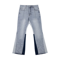 Gallery Depot Versatile Inkjet Drilled Hole Washed Micro Pull Splicing Jeans American Casual Pants