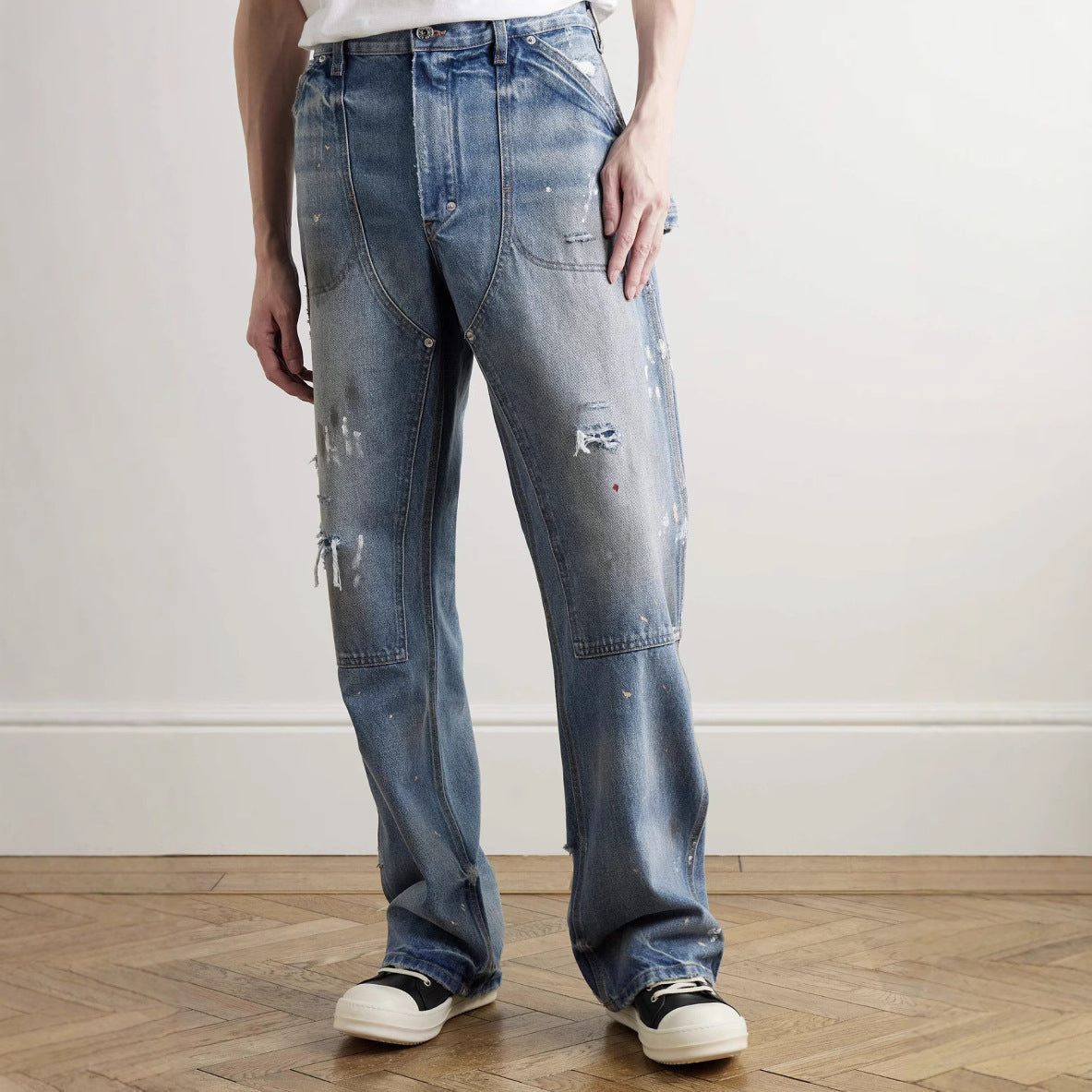 Gallery Dept25 New American High Street Washed, Used, Graffiti Painted, Splashed Ink, Broken Hole Straight leg Jeans