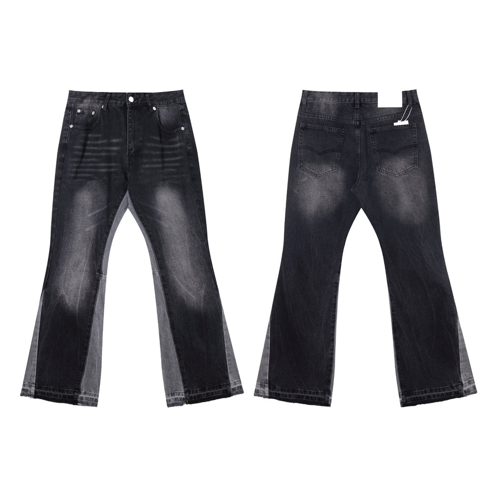 Gallery Depot's new basic versatile washed patchwork micro flared jeans, American retro casual pants