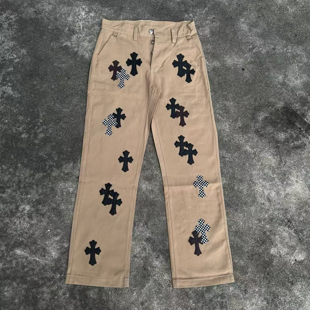 High version cross-border CH Croquet horseshoe leather cross trendy jeans in stock, unisex pants