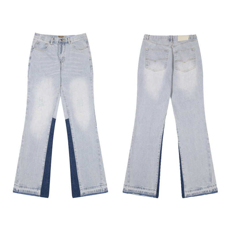 High version Gallery Depot new basic washed micro flared blue patchwork jeans versatile pants