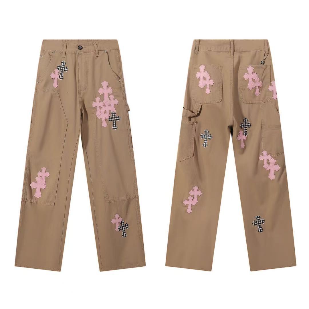 High version cross-border CH Croquet horseshoe leather cross trendy jeans in stock, unisex pants