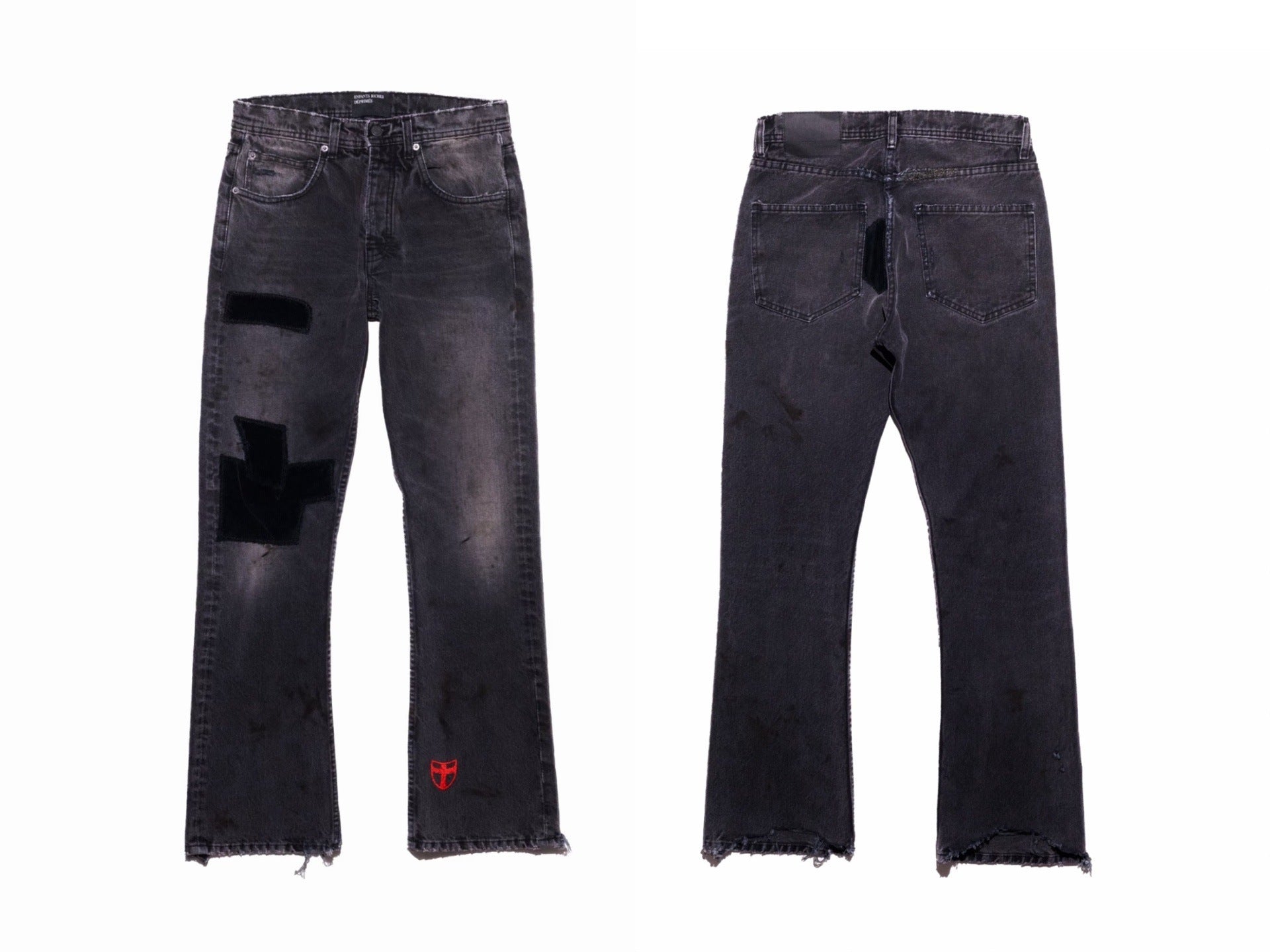 ERD melancholic rich second-generation 25s retro washed knife cuts through holes to make old, burns embroidery stickers, micro flared jeans