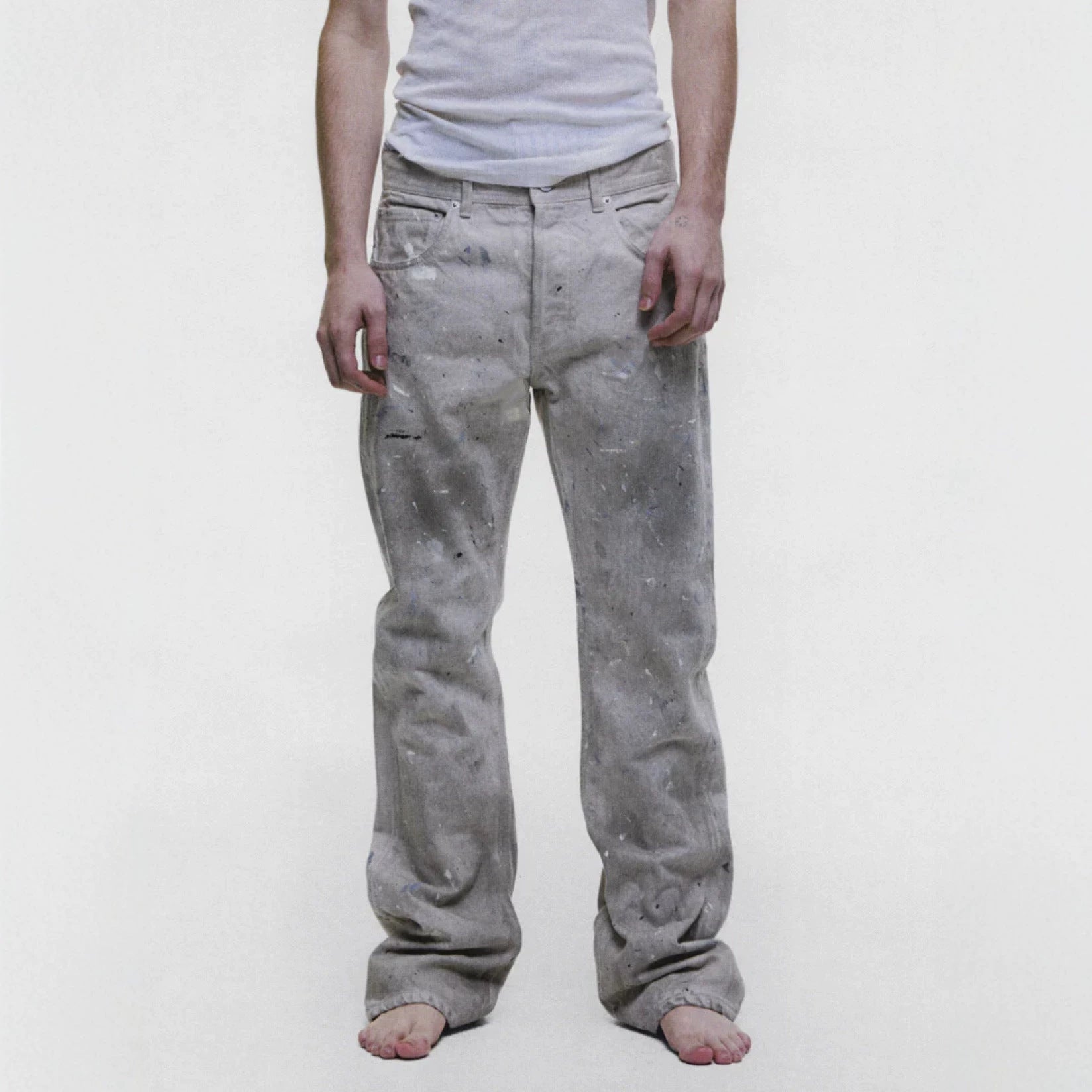 EnfantsRiches Deporimes new washed, knife cut, damaged, burned, slightly flared, worn, dirty jeans