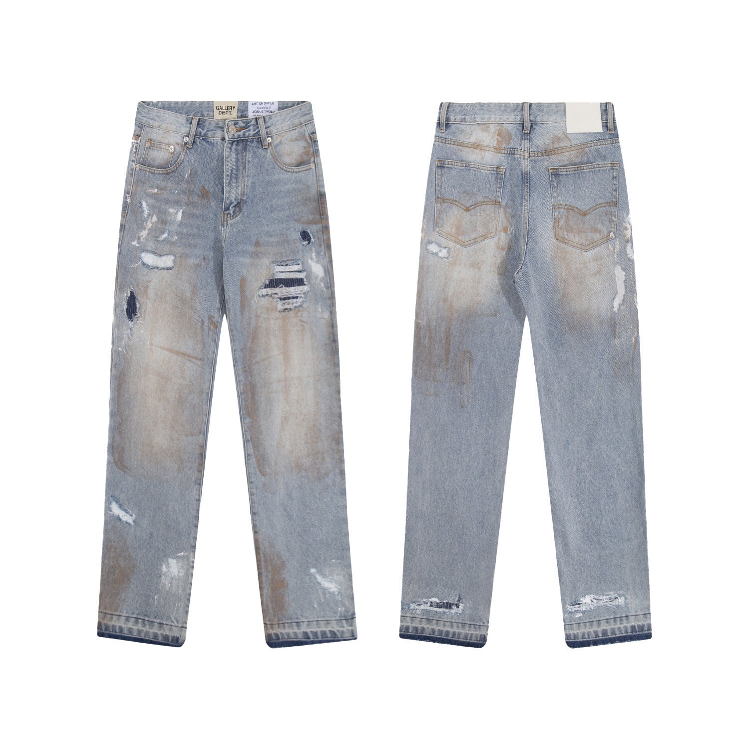Gallery Dept25 New American High Street Washed, Used, Graffiti Painted, Splashed Ink, Broken Hole Straight leg Jeans